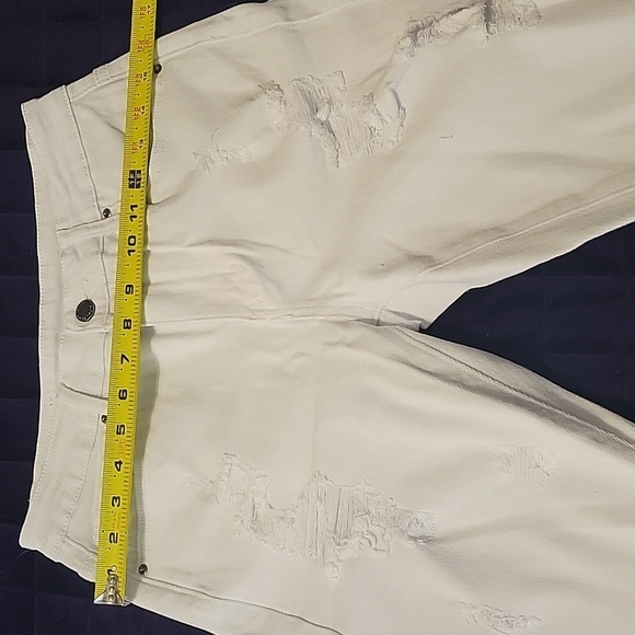 White Distressed Bermuda Denim Shorts - Picture 13 of 16